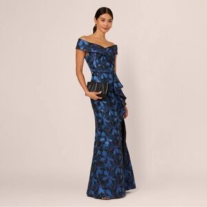 Adrianna Papell Blue Floral Off-Shoulder Dress